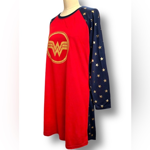 Wonder Woman Circle Logo Raglan Night Gown Shirt Sz L - Picture 4 of 7